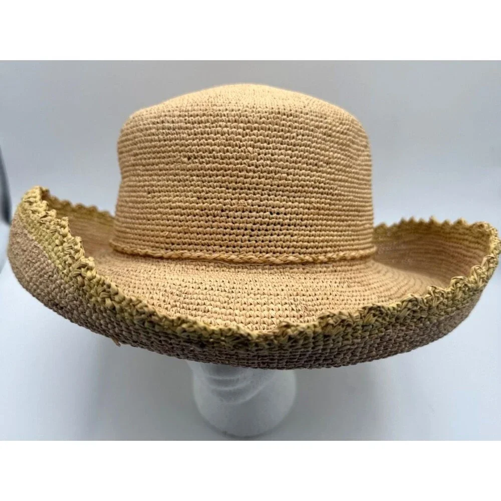 Callanan Wide Brim Straw Sun Hat Upturned Brim Packable Garden Vacation EUC - Picture 5 of 11